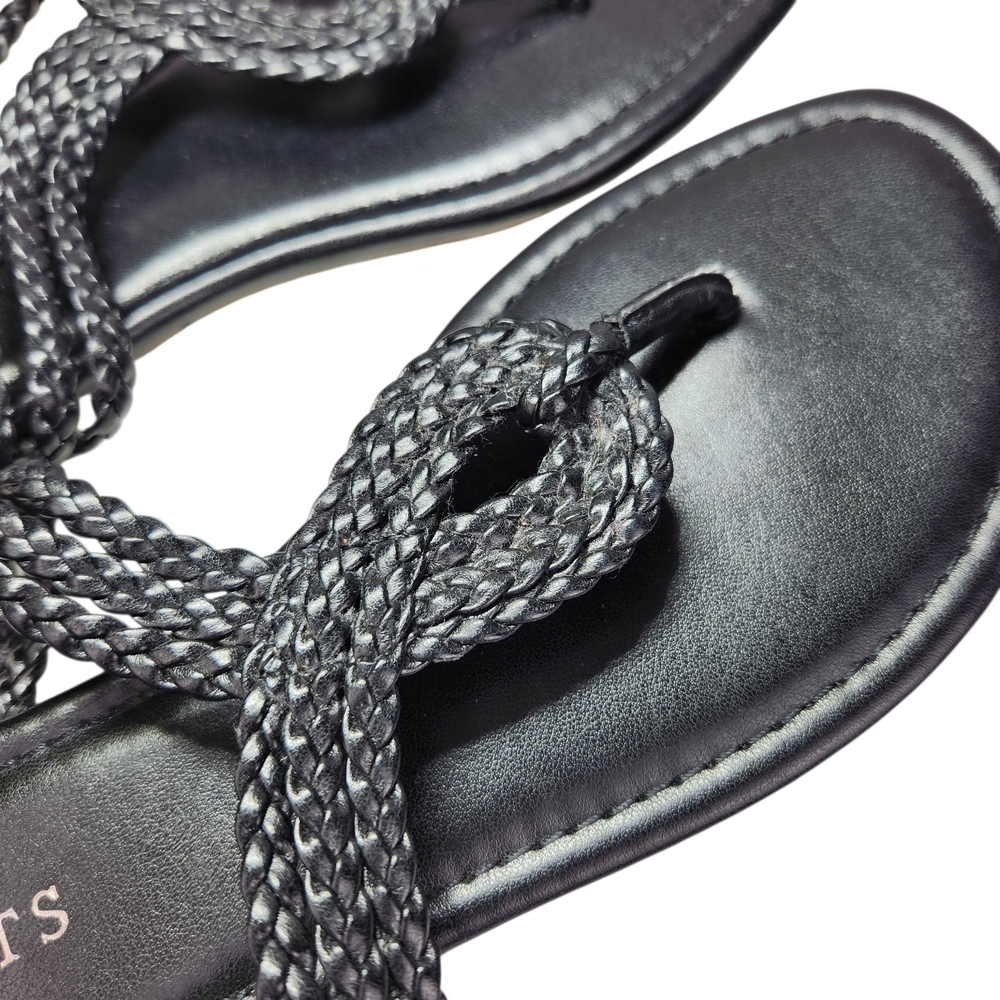 Talbots Braided Thong Sandals Size 8 Black Vegan Leather Slip-On Flat Casual - Picture 3 of 6